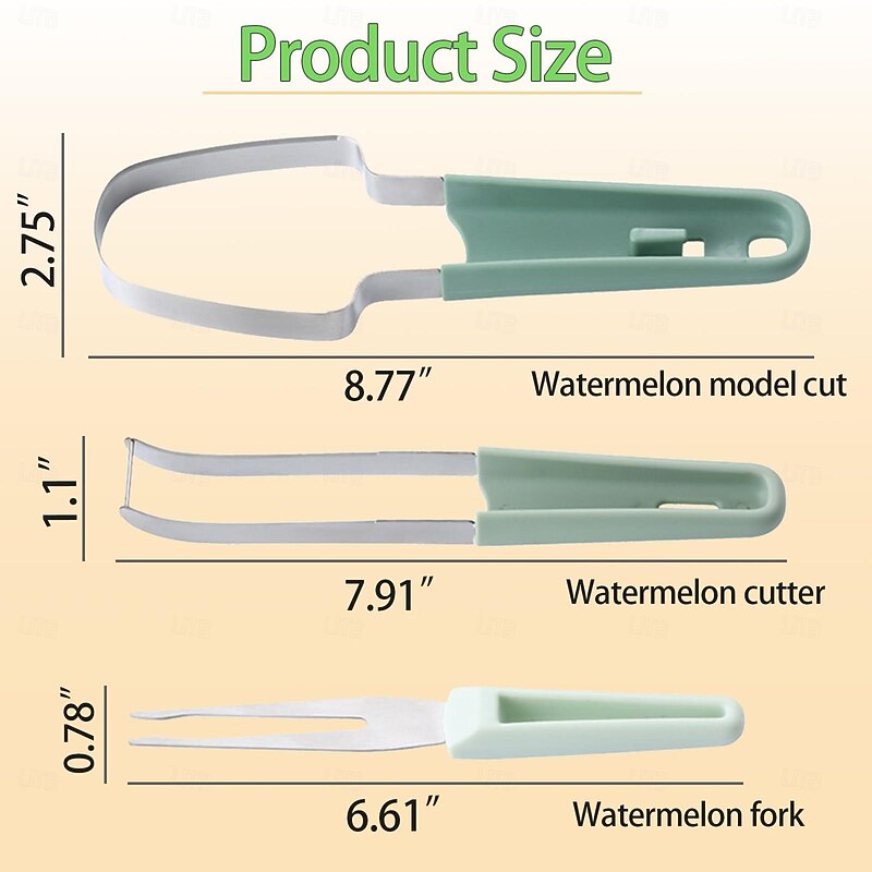 3-in-1 Watermelon Fork Slicer Cutter, Stainless Steel Watermelon Popsicle Cutter Watermelon Cutter Slicer Tool Melon Cutter Knife Portability Fruit Fork for Camping Kitchen Gadgets2