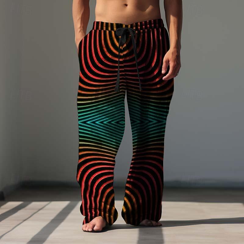 Men's Hawaiian Pants Trousers Graphic Outdoor Holiday Red Blue Inelastic4