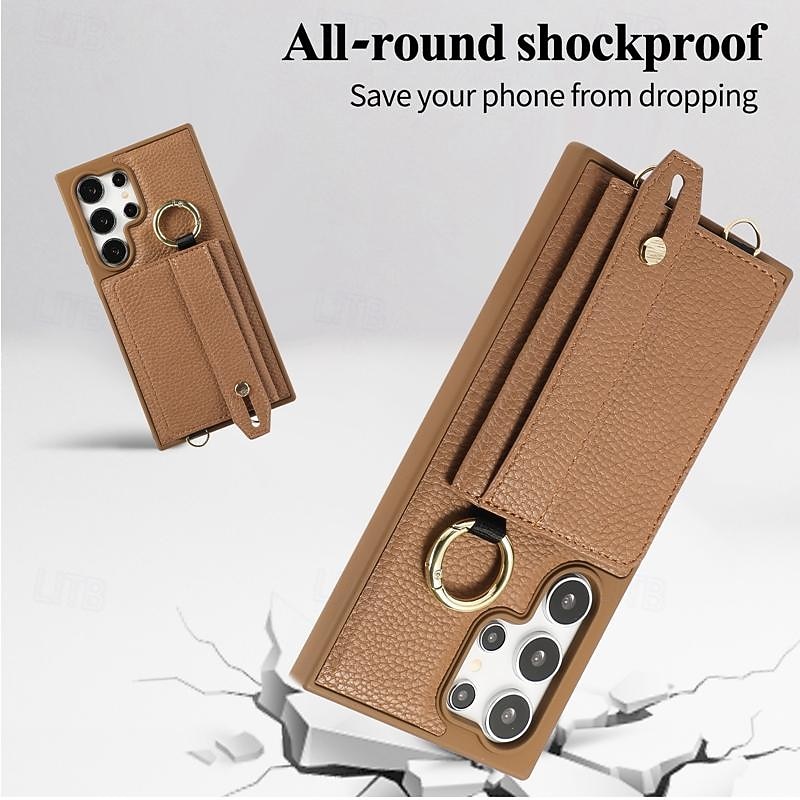 Phone Case For Samsung Galaxy S25 S24 S23 Ultra Plus S22 Plus  Ultra Back Cover with Stand Holder with Wrist Strap Card Slot Retro TPU Metal PU Leather4