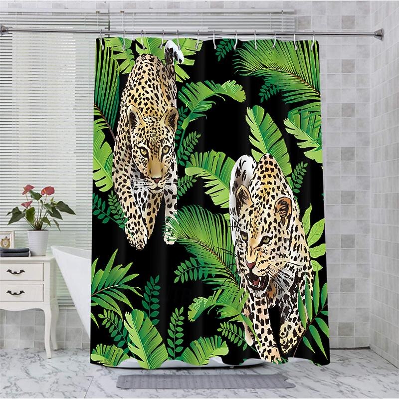 Shower Curtain with Hooks 180cm*180cm(70"*70") Polyester Washable Waterproof Tropical Plant Bird Pattern Bathroom Bathtub Decor3