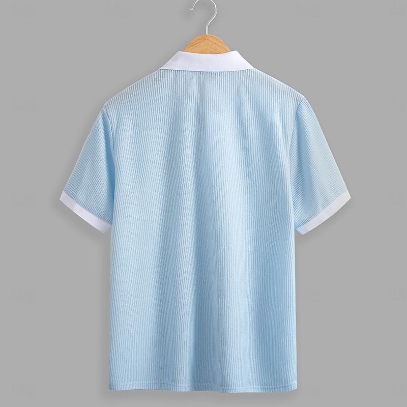 Men's Golf Shirt Knit Polo Business Casual Classic Short Sleeve Fashion Solid Color Buttons Knitted Summer Spring Regular Fit Light Brown White Burgundy Sky Blue Dark Grey Golf Shirt4