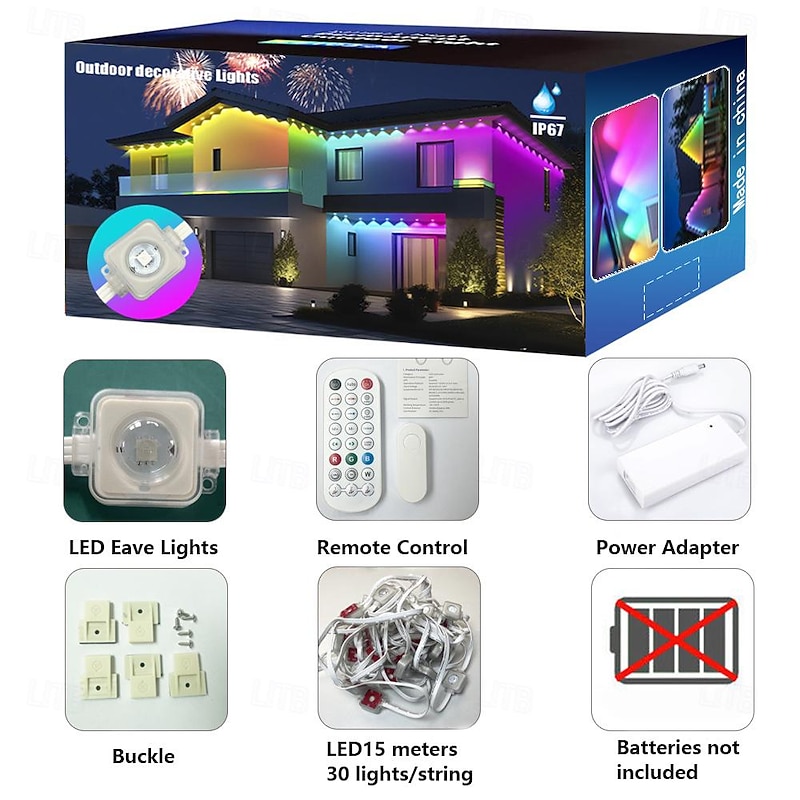 Waterproof IP67 RGBIC LED String Downlights, LED Eave Lights 5m-45m 16FT-148FT String Lights for Outdoor Patio Decoration2