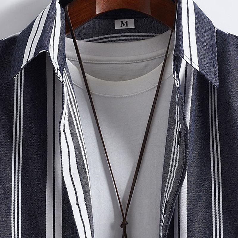 Men's Shirt Summer Shirt Casual Shirt Beach Shirt Button Up Shirt Striped Shirts Navy Blue Short Sleeve Stripes Turndown Vacation Hawaiian Clothing Apparel Polyester Fashion Casual Comfortable4