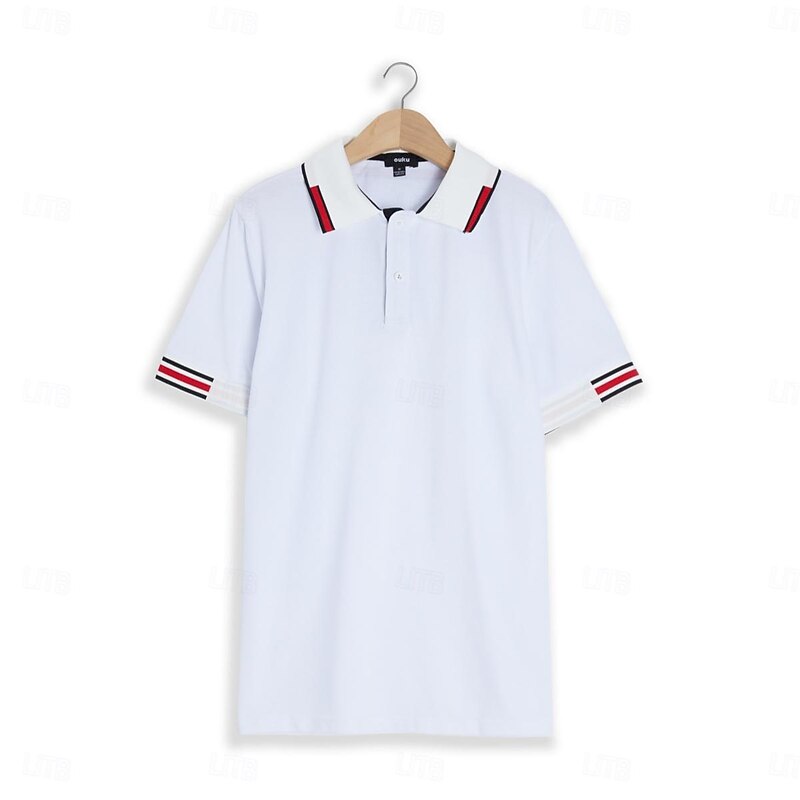 Men's Golf Shirt Golf Polos Shirts Work Business Ribbed Polo Collar Classic Short Sleeve Basic Modern Solid Color Color Block Patchwork Buttons Spring & Summer Regular Fit White Golf Shirt2