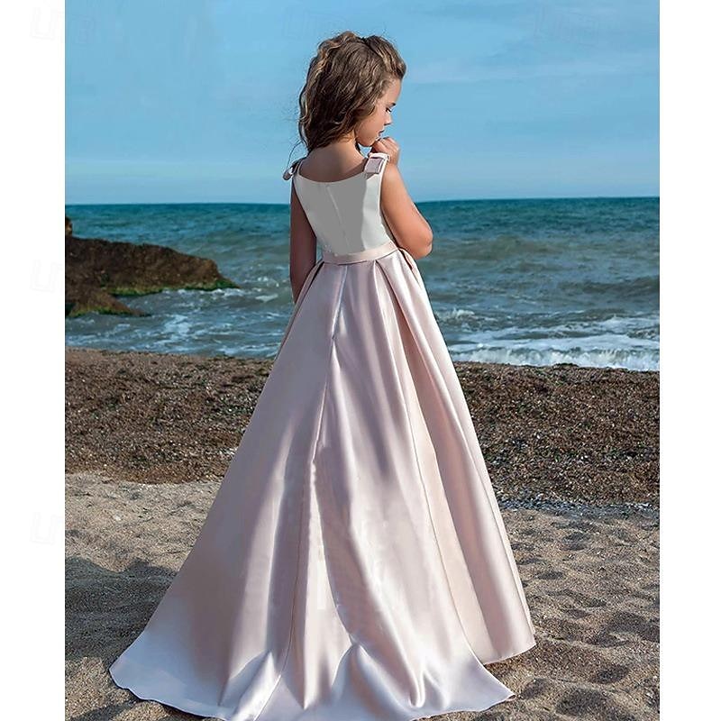 Kids Girls' Party Dress Solid Color Sleeveless Performance Mesh Princess Sweet Mesh Mid-Calf Sheath Dress Tulle Dress Summer Spring Fall 2-12 Years Black White Champagne2