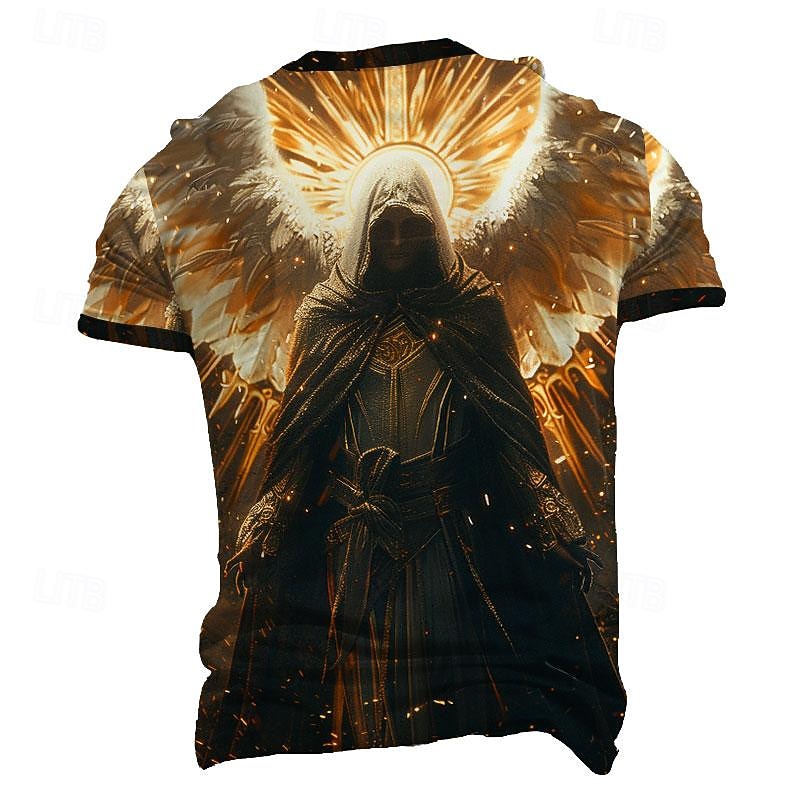 Men's Graphic Animal Lion Wings Templar Cross T Shirt T shirt 3D Print Crew Neck Shirt Fashion Religious Athleisure Street Sports Outdoor Black Gold Summer Spring Clothing Apparel S M L XL XXL XXXL2