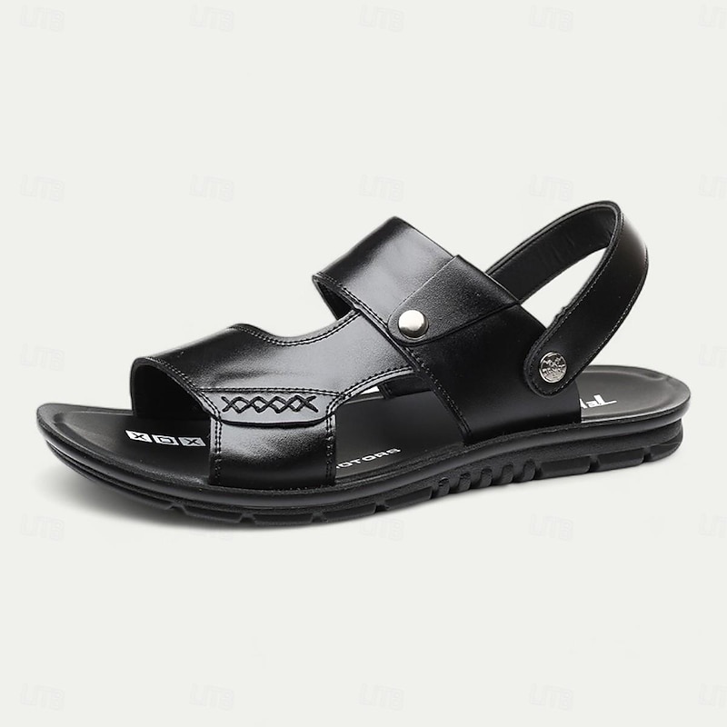 Men's Brown and Black Faux Leather Open-Toe Sandals with Adjustable Strap and Cushioned Sole – Casual Outdoor Summer Footwear for Daily Wear3