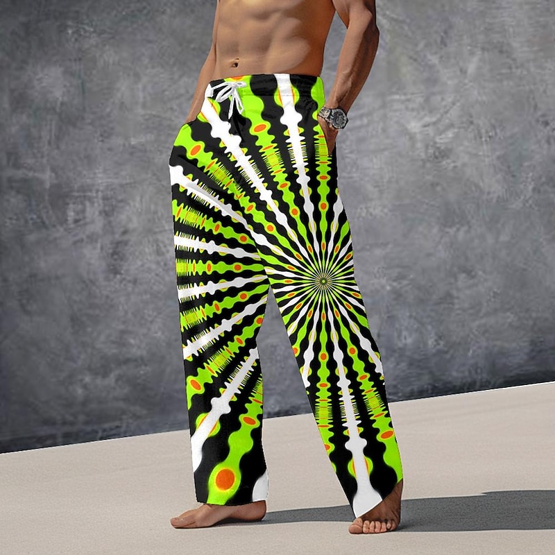 Men's Graphic Casual Pants Mid Waist Holiday Straight Leg Summer Spring 3D Print Yellow Red Blue