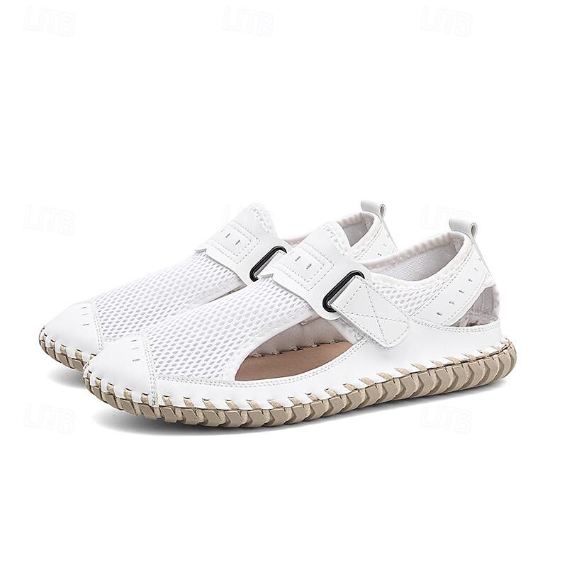 Men's Breathable Mesh Leather Sandals – Casual Hook and Loop Outdoor Fisherman Shoes for Summer Walking and Beach Travel3