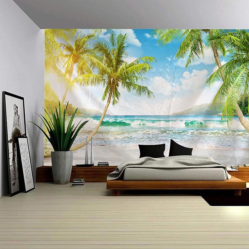 Sunshine Beach Landscape Hanging Tapestry Wall Art Large Tapestry Mural Decor Photograph Backdrop Blanket Curtain Home Bedroom Living Room Decoration4