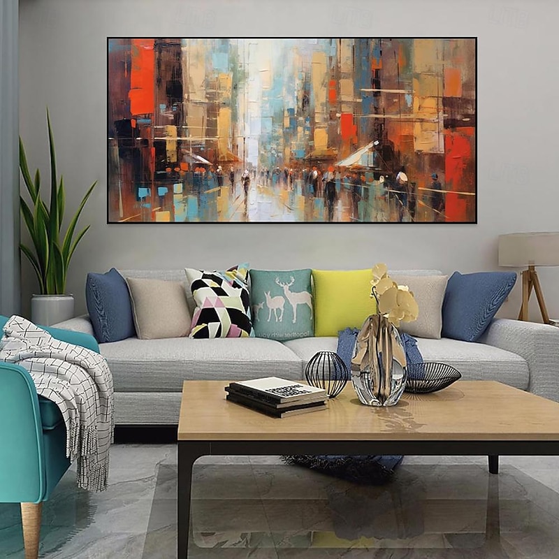Handmade Oil Painting Canvas Wall Art Decoration Modern Abstract Architectural Streetscape for Home Living Room Decor Rolled Frameless Unstretched Painting2
