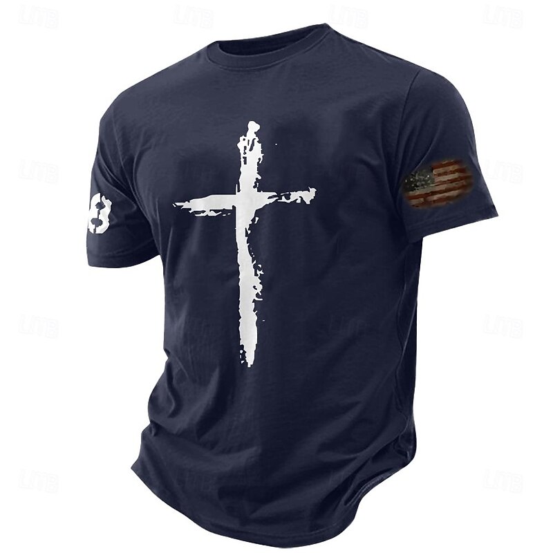 Men's Graphic Prints Cross Faith T Shirt Graphic Tee 100% Cotton Short Sleeves Graphic Shirt Black White Navy Blue Comfortable Tee Vacation Street Fashion Designer Clothing3