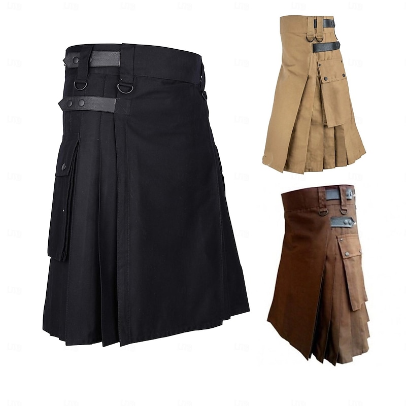 Men's Scottish Utility Kilts Stylish Classic Style Retro Vintage Punk & Gothic Skirt Rivet Pleated Cosplay Costume Party Halloween Skirt
