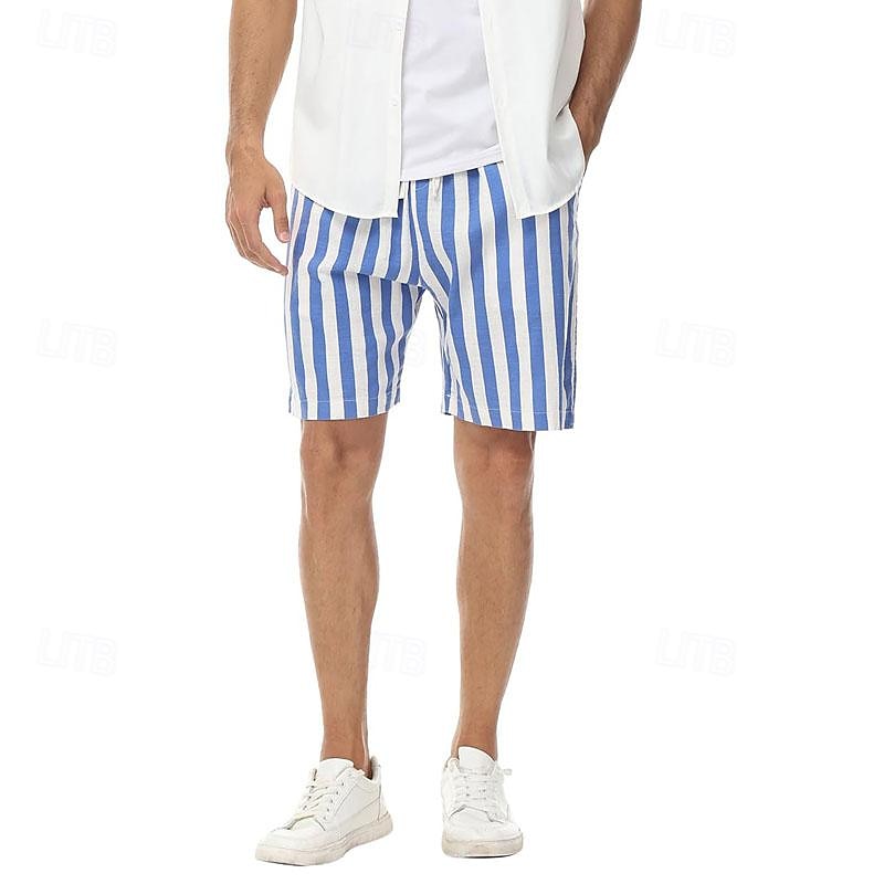 Men's Summer Shorts Beach Shorts Casual Shorts Drawstring Pocket Elastic Waist Stripe Comfort Breathable Short Vacation Holiday Beach Hawaiian Boho Red Blue3