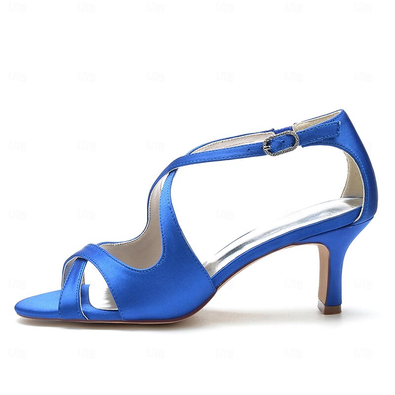 Women's Wedding Shoes Dress Shoes Wedding Party Daily Wedding Sandals Bridal Shoes Bridesmaid Shoes Sparkling Glitter Chunky Heel Open Toe Elegant Fashion Satin Cross Strap Wine Black White4