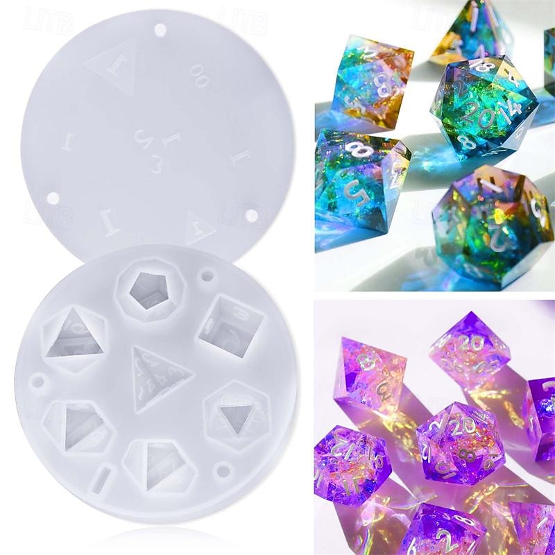 2PCS Dropping Resin Polyhedral Dice Keychain DIY Running Group Board Game Dice Silicone Mold