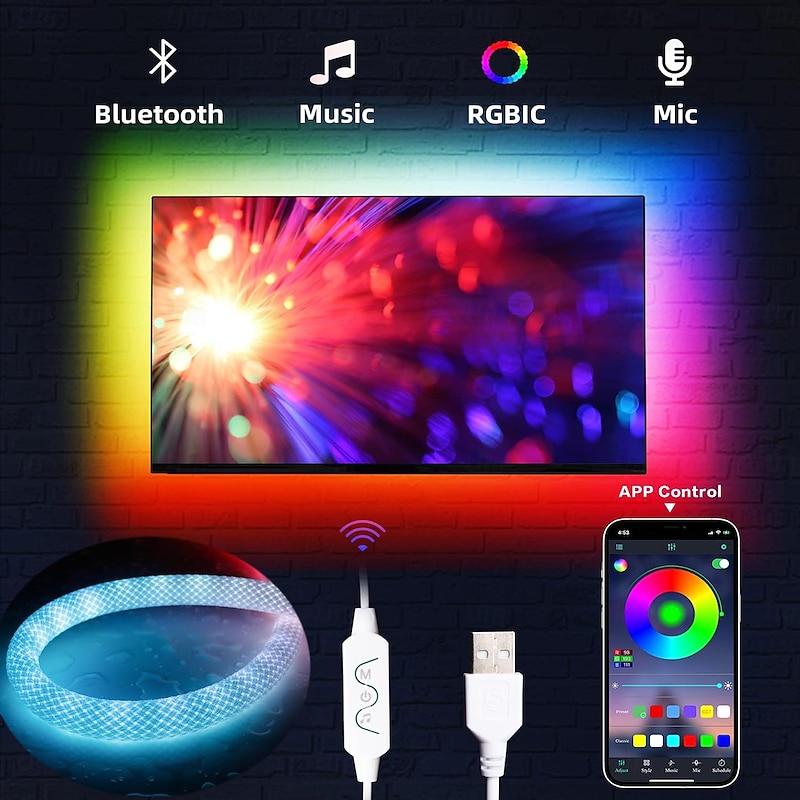 Waterproof Woven LED Strip Light WS2811 RGBIC Woven Silicone Neon Addressable Dream Color USB LED Light Strip with 15mm 360 Degree Illumination 2.4G Wireless Bluetooth Music APP Multi-channel Control Flexible Dreamy Color Rope Light2