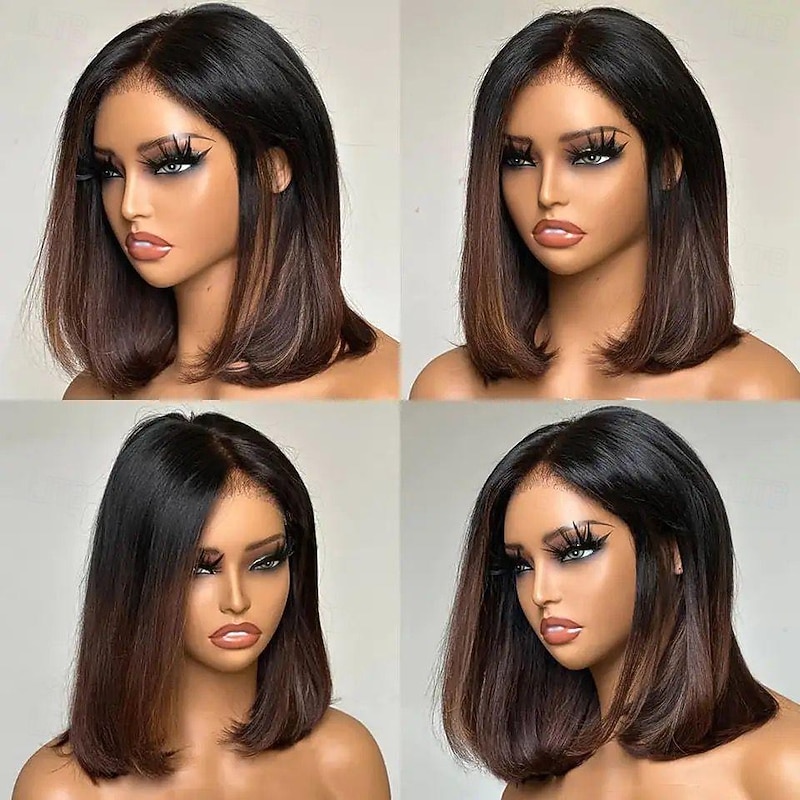 Remy Human Hair 13x4 Lace Front Wig Free Part Brazilian Hair Silky Straight Auburn Wig 130% 150% Density with Baby Hair Ombre Hair 100% Virgin Glueless Pre-Plucked For Women Short Human Hair Lace Wig