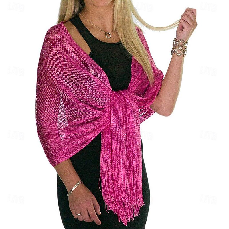 Shawls Women's Wrap Glitters Sparkle & Shine Sleeveless Polyester Wedding Wraps With Tassel For Wedding Spring & Summer4