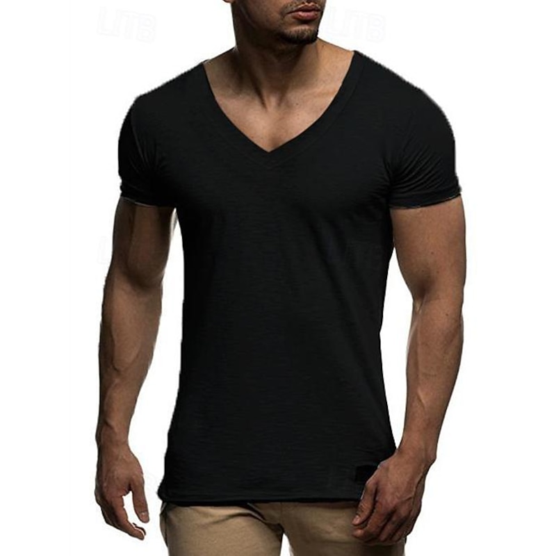 Men's T Shirt Tee Short Sleeve V Neck Spring & Summer Plain Streetwear Sportswear Work Fitness Gym Black White Red Top Tee for Men2