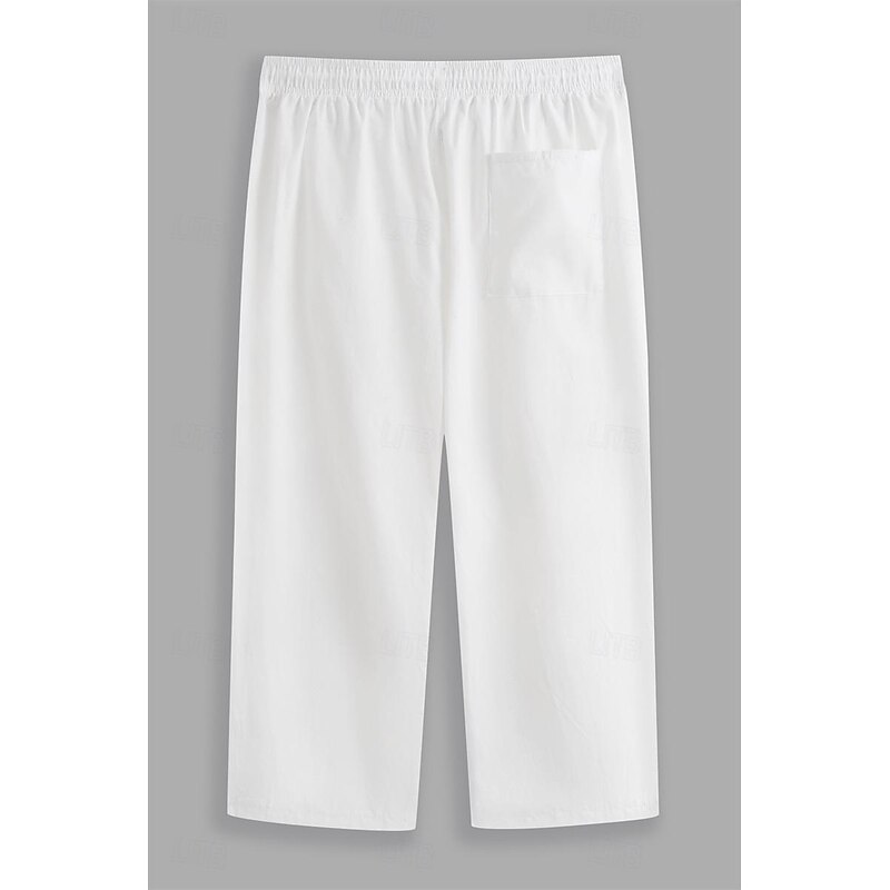 Men's Shorts Linen Shorts Summer Shorts Capri Pants Pocket Drawstring Elastic Waist Plain Comfort Breathable Calf-Length Casual Daily Holiday Simple Classic Style Black White3