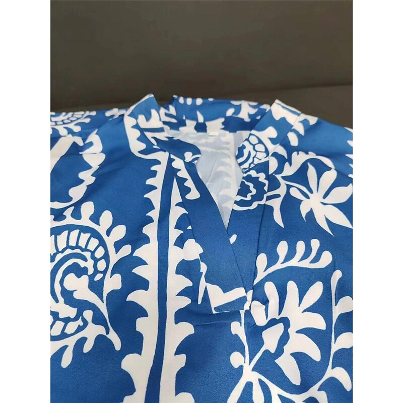 Women's Casual Dress Graphic Ruffle Print V Neck Long Dress Maxi Dress Ethnic Casual Daily Vacation 3/4 Length Sleeve Summer2