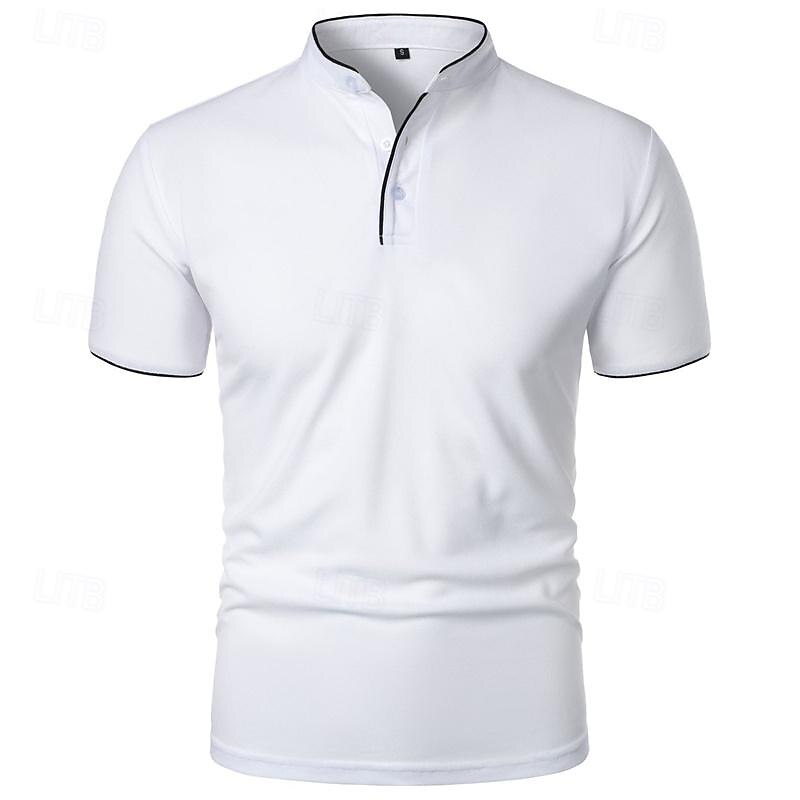 Men's Golf Shirt Golf Polos Shirts Work Casual Stand Collar Short Sleeve Basic Modern Color Block Patchwork Buttons Spring & Summer Regular Fit Wine Black White Pink Navy Blue Green Golf Shirt4