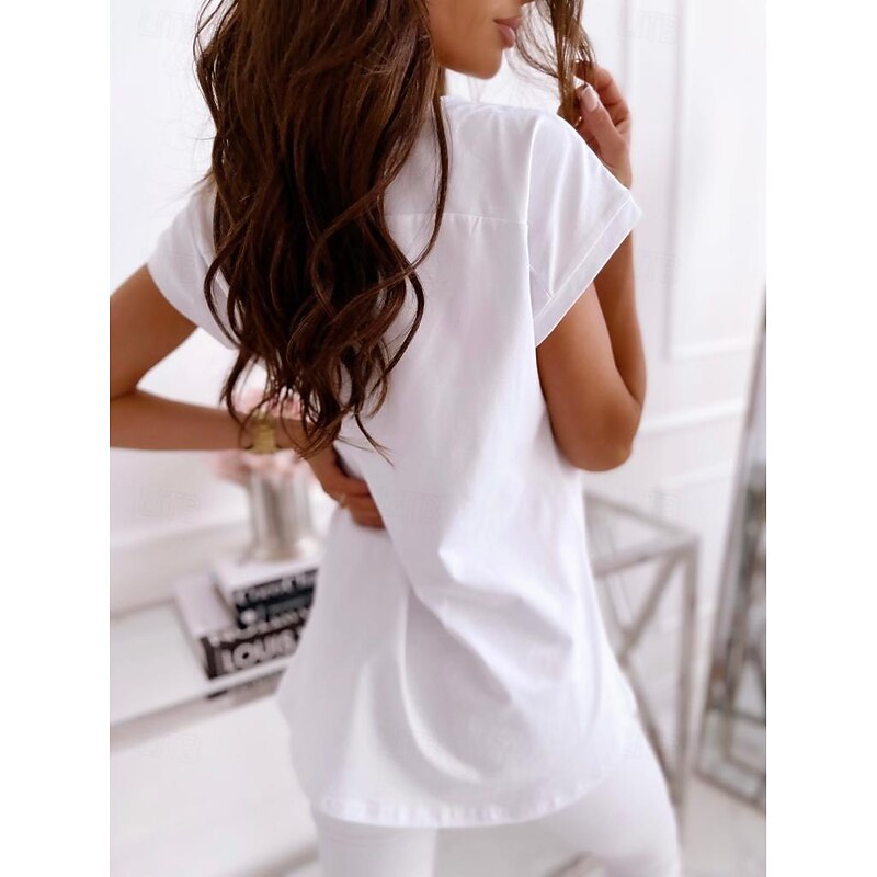 T shirt Tee Women's Black White Pink Plain Sexy Street Daily Fashion V Neck Regular Fit S2