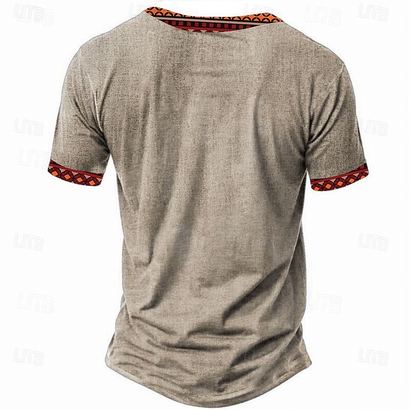 Men's Tribal Bandana Print T Shirt Henley Shirt Short Sleeve 3D Print Designer Ethnic Vacation Casual Daily Summer Spring Heather Gray Khaki Black Gray Henley Henley T-Shirt2