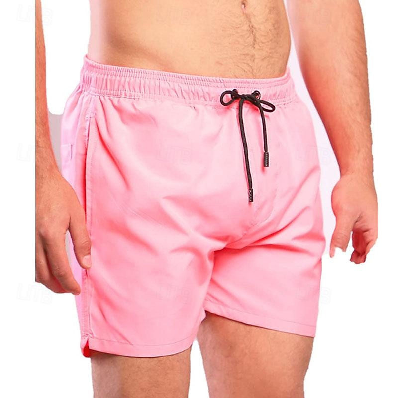 Men's Board Shorts Swim Shorts Swim Trunks Shorts Drawstring Elastic Waist Plain Comfort Quick Dry Short Holiday Beach Weekend Fashion Casual White Pink Micro-elastic2