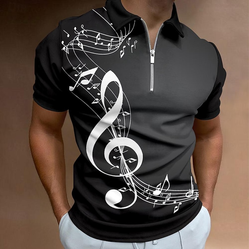 Music Festival Men's Music Zip Polo Shirts Golf Shirt Short Sleeve Polo Shirts Collared Shirts Vacation Wear Festival Wear Party Outfits 3D Print Quarter Zip Polo Summer Spring Black Blue Purple