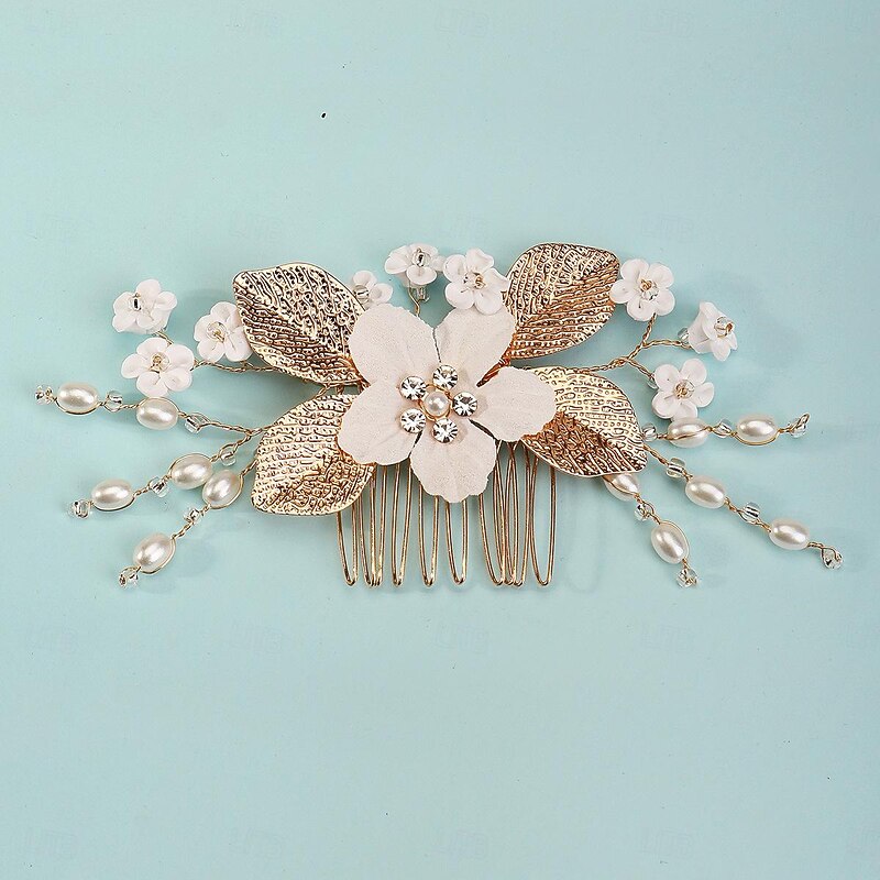 Hair Combs Headdress Imitation Pearl Rhinestone Wedding Cocktail Luxury Retro With Rhinestone Faux Pearl Headpiece Headwear