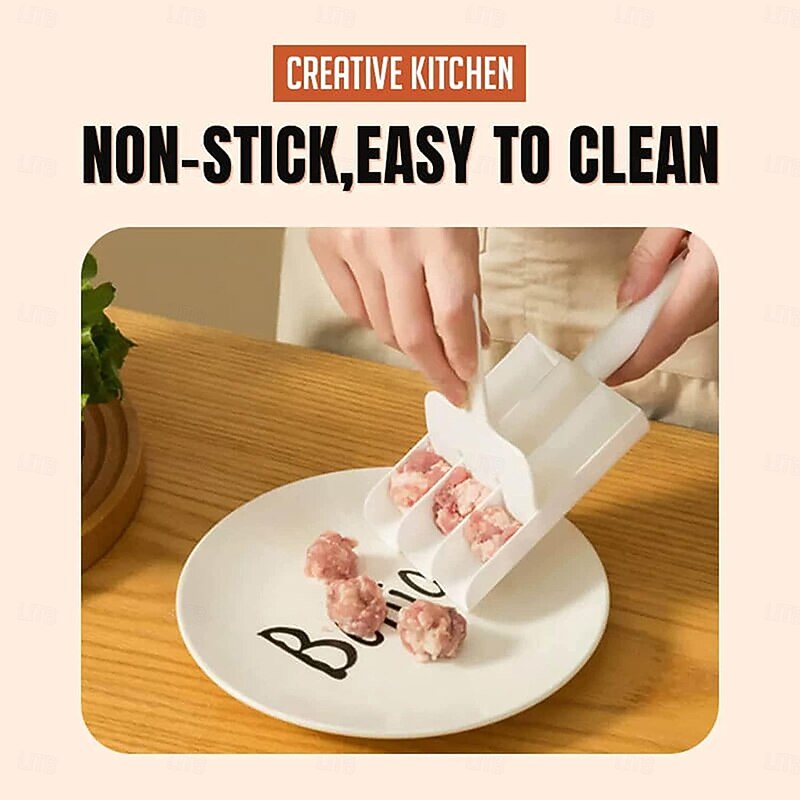 Creative Kitchen Triple Meatball Maker,Meat Baller Spoon with Cutting Spade,DIY Meatball Making Set,Home Cooking Tools for Quick Cooping Cookie Dough Or Sorbet4