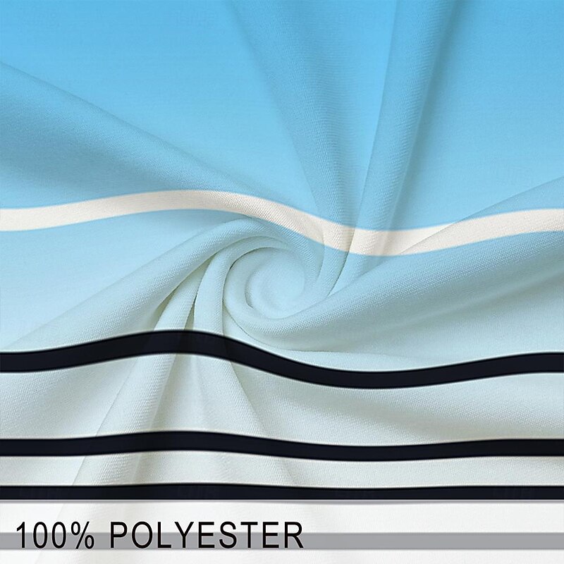 Men's Striped Zip Polo Shirts Golf Shirt Short Sleeve Polo Shirts Collared Shirts Business Casual WorkWear Formal Wear Festival Wear 3D Print Quarter Zip Polo Spring & Summer Blue3