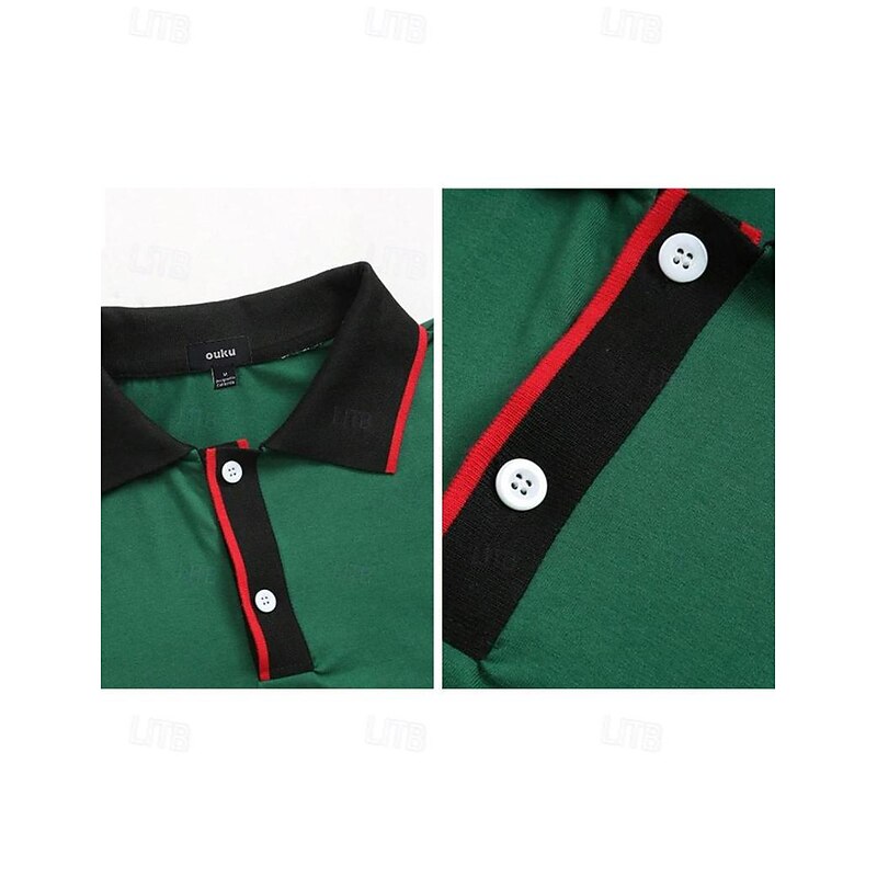 Men's Polo Shirts Golf Shirt Casual Sports Ribbed Polo Collar Short Sleeve Fashion Basic Color Block Cow Patchwork Embroidered Summer Regular Fit Yellow Red Blue Green Polo Shirts4