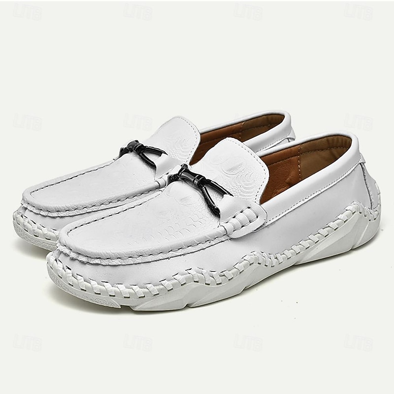 Men's Loafers & Slip-Ons Penny Loafers Leather Comfortable Slip Resistant Loafer Silver Black White2