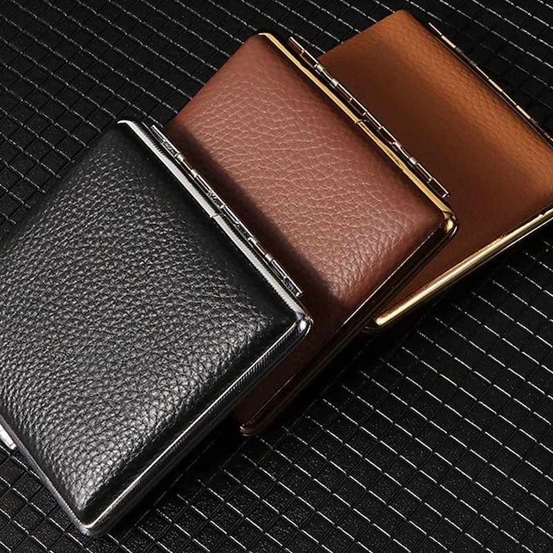 Premium Genuine Leather Cigarette Case, Metal Frame, Magnetic Closure, Elegant Design for Men, Holds 20 Cigarettes3