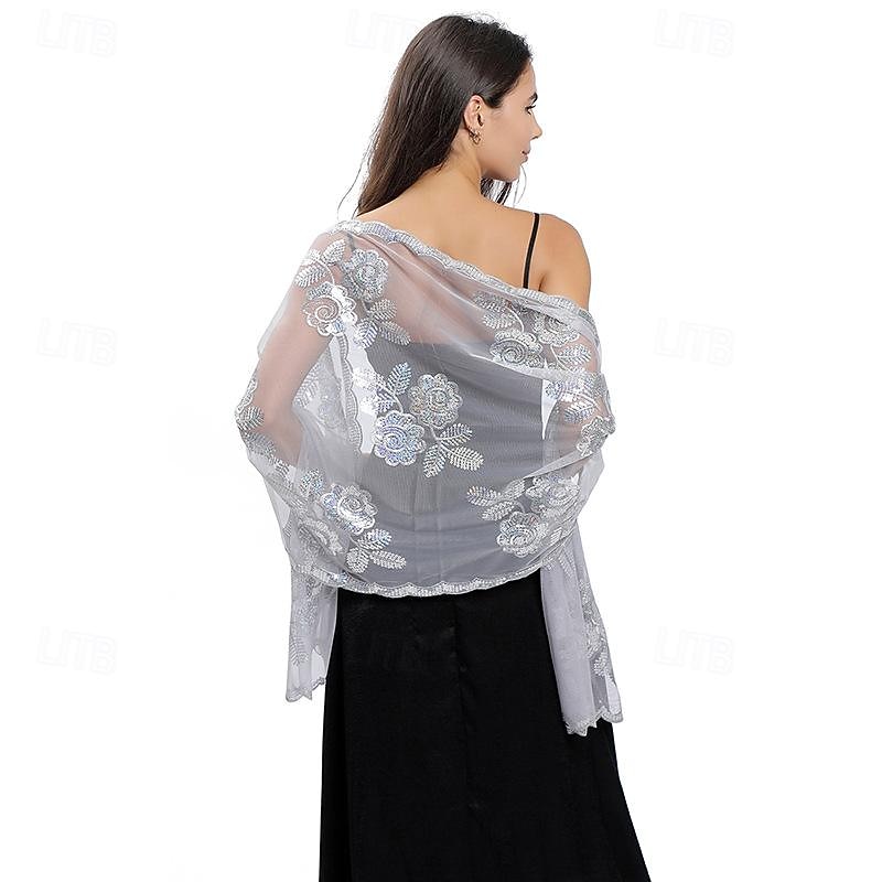 Large Peony Sequin Embroidery Shawl For Bride And Bridesmaid Wedding Dress Evening Dress Shawl For Women