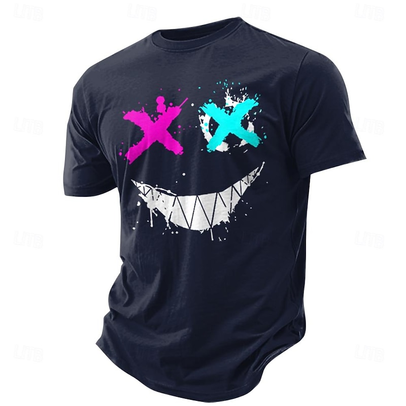 Edgy Paint Splatter X Eyes Smile Men's Short Sleeve Graphic Tee