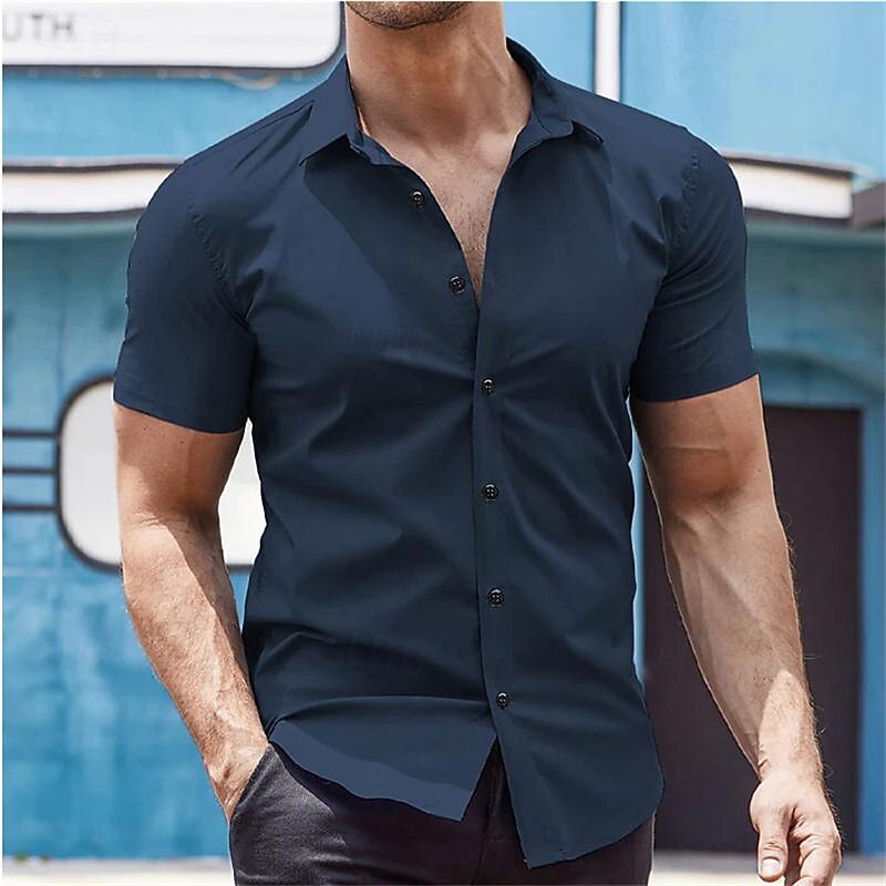 Men's Shirt Summer Shirt Casual Shirt Beach Shirt Button Up Shirt Black White Red Navy Blue Short Sleeve Plain Lapel Vacation Hawaiian Clothing Apparel Polyester Fashion Casual Comfortable3