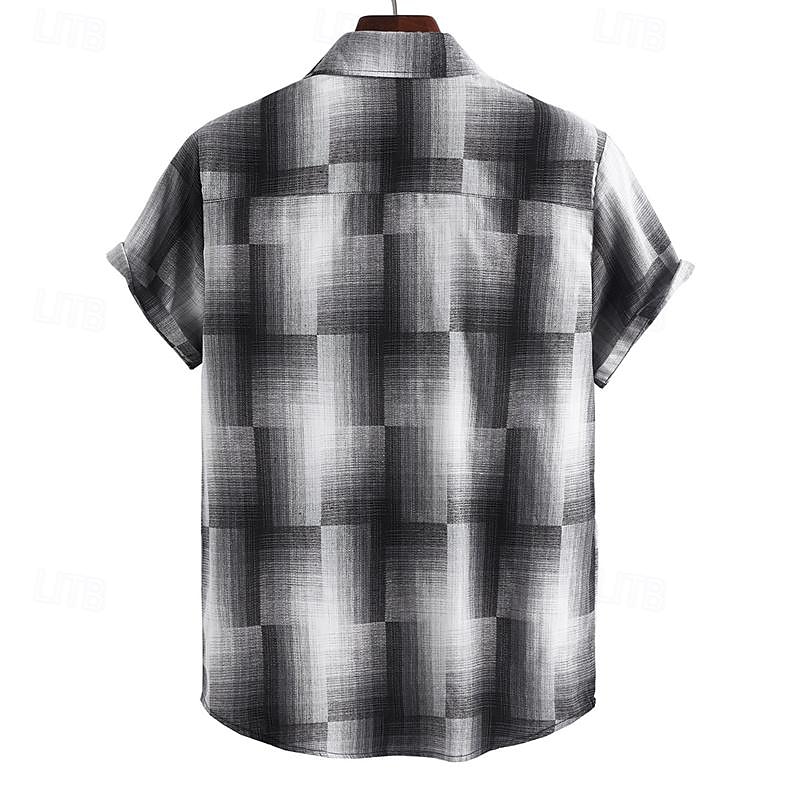 Men's Shirt Summer Shirt Casual Shirt Beach Shirt Button Up Shirt Black Short Sleeve Plaid Turndown Vacation Hawaiian Clothing Apparel Polyester Fashion Casual Comfortable3