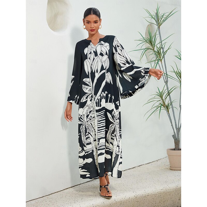 Vacation V Neck Long Sleeve Maxi Dress4