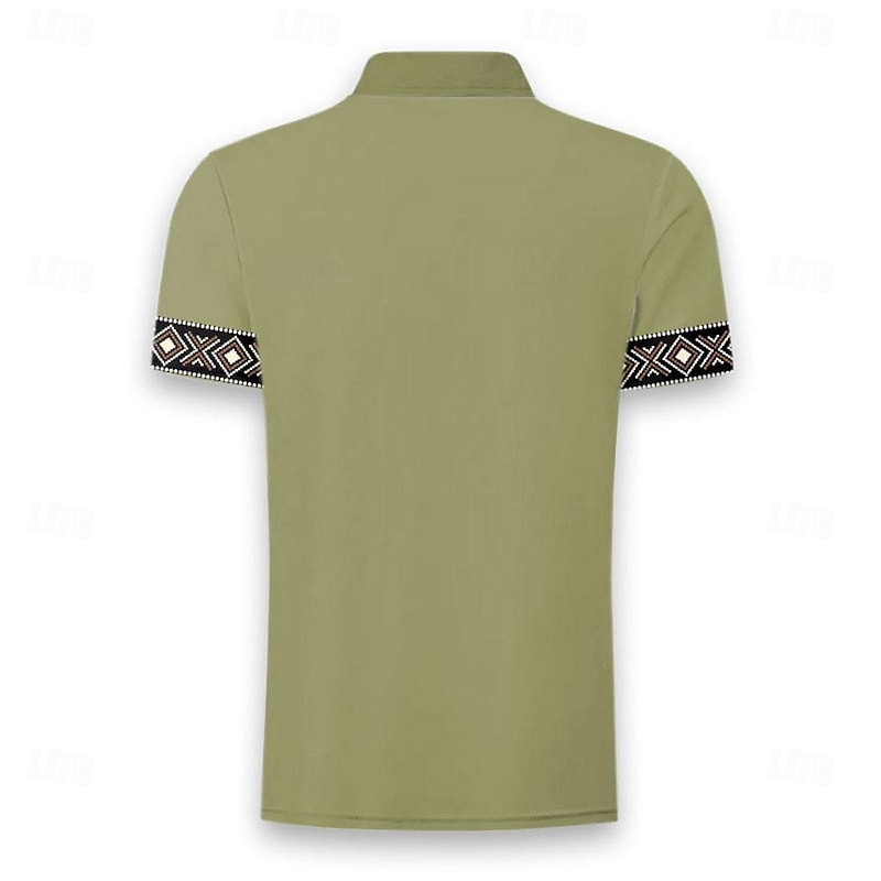 Men's Tribal Polo Shirts Golf Shirt Short Sleeve Polo Shirts Collared Shirts Vacation Wear Party Outfits Buttons 3D Print Summer Spring Blue Green Khaki4