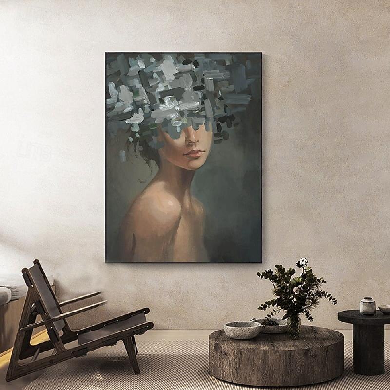 Large Abstract Lady Painting hand painted Woman Face Artwork oil painting nude girl painting  Wall Art Faceless Portrait Painting Figurative Canvas Art Framed Woman Wall Decor4