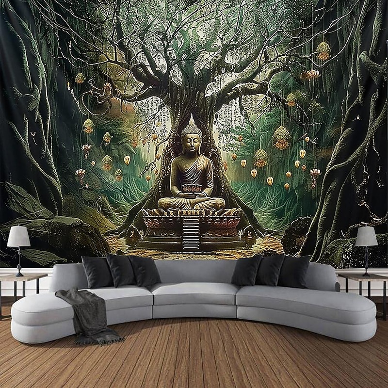 Boho Buddha Tree of Life Hanging Tapestry Wall Art Large Tapestry Mural Decor Photograph Backdrop Blanket Curtain Home Bedroom Living Room Decoration3