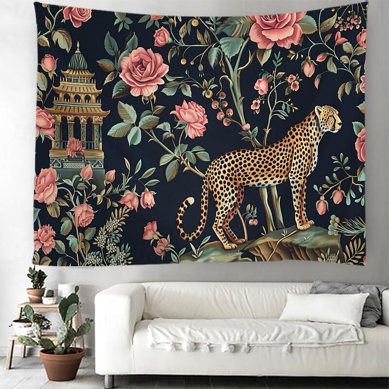 Tropical Forest Leopard Hanging Tapestry Wall Art Large Tapestry Mural Decor Photograph Backdrop Blanket Curtain Home Bedroom Living Room Decoration4
