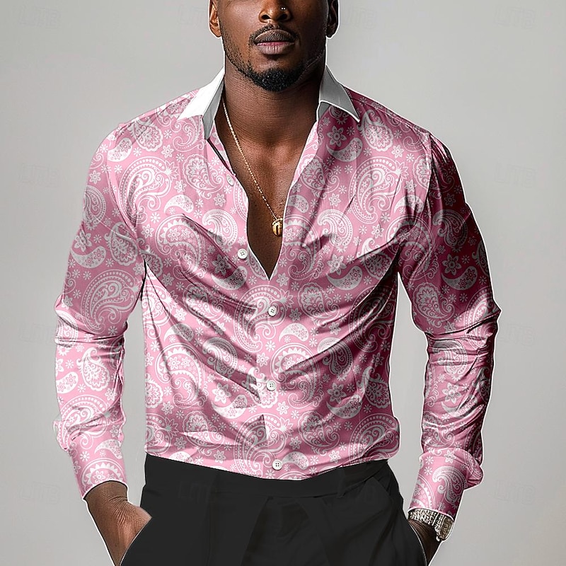 Men's Satin Shirt Dress Shirt Button Up Shirt Formal Vacation Pink Green Long Sleeve Turndown Summer Spring Clothing Apparel Buttons4