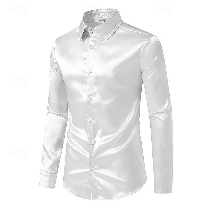Men's Shirt Satin Shirt Summer Shirt Beach Wear Casual Shirt Button Up Shirt Solid Color Wedding Vacation Black White Burgundy Blue Long Sleeve Lapel Summer Clothing Apparel2