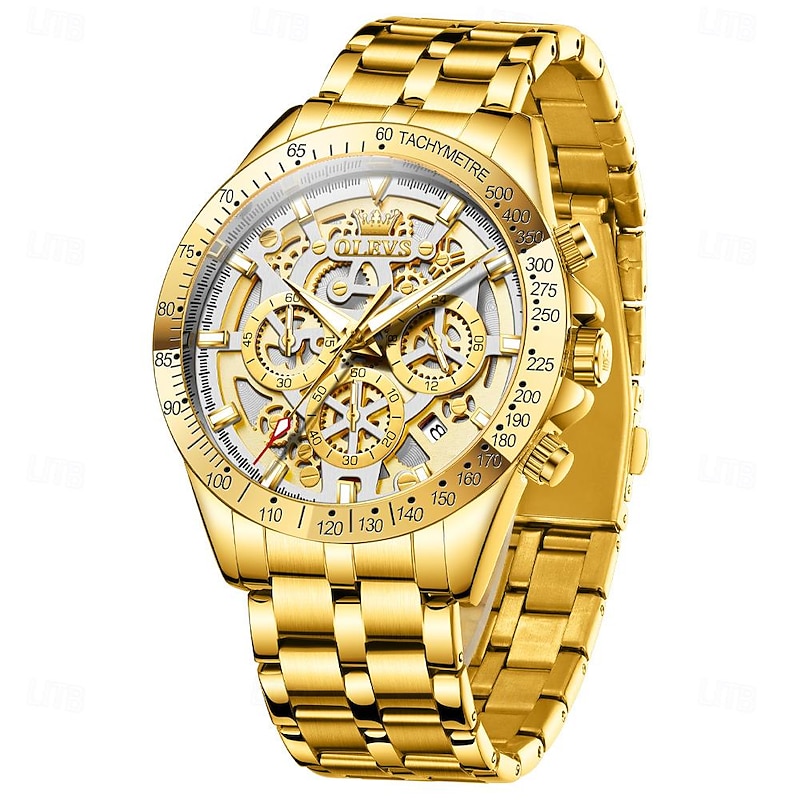 OLEVS 9913 Men Watch Sport Business Hollow out Waterproof Luminous Stainless Steel Chronograph Top Luxury Gold Quartz Men Watch2