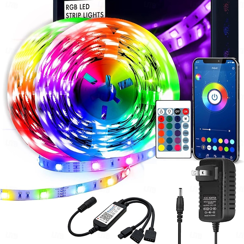 LED Strip Light Kit 16.4-65.6 ft Intelligent Bluetooth   APP Controlled RGB Music Synchronized Color Changing with Timed DIY Bedroom Decoration for Holiday Party Bedroom Children's Room Decoration2